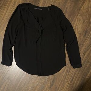 Black Zara Basic Collection Chiffon Long Sleeves Blouse Size XS